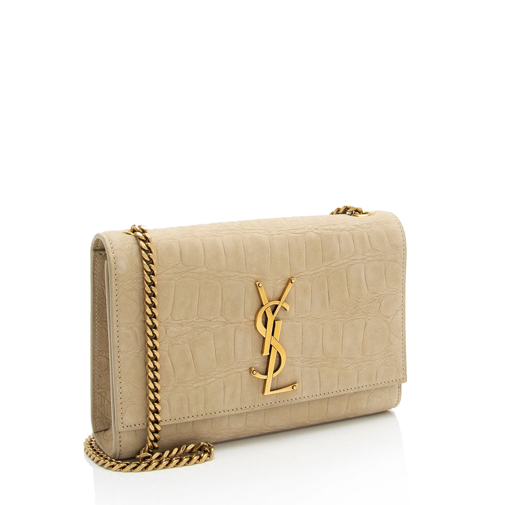 Saint Laurent Croc Embossed Nubuck Monogram Kate Small Shoulder Bag (SHF-FnLB4b)