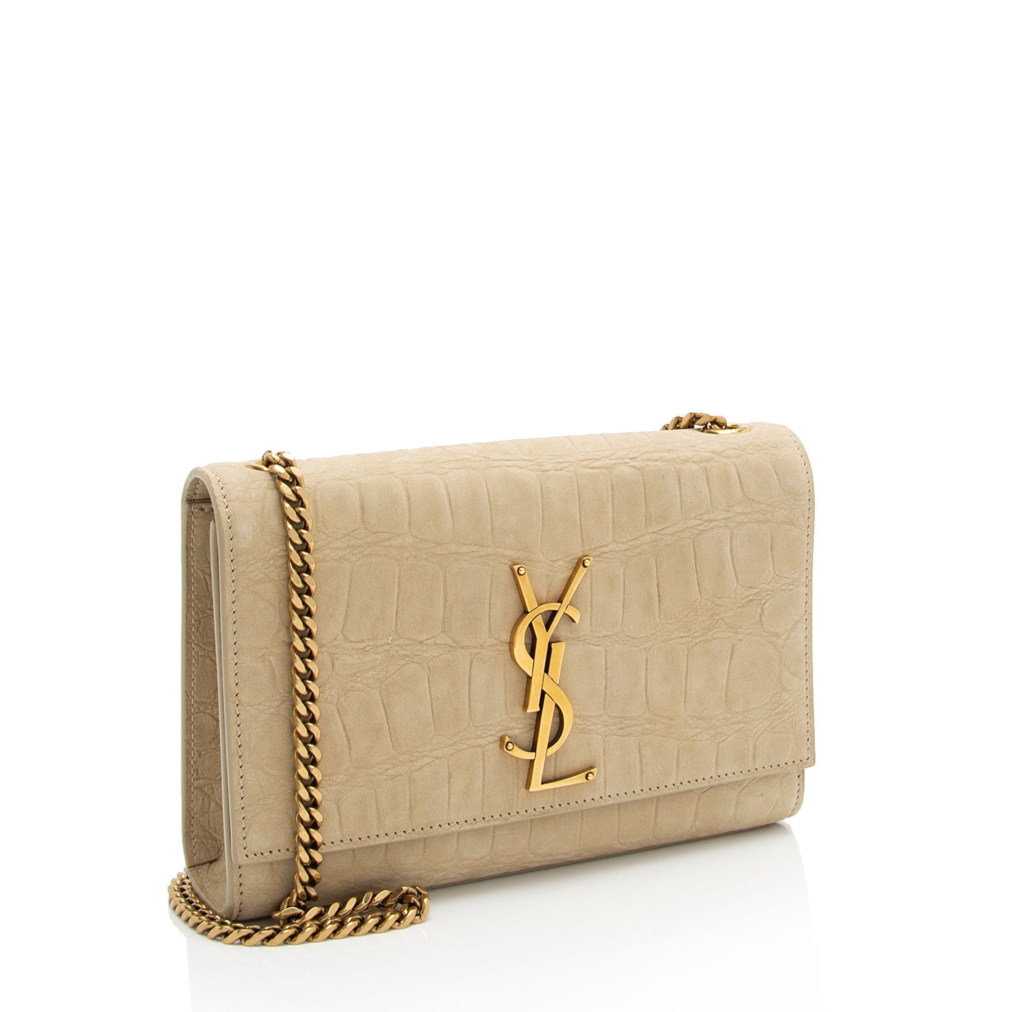 Saint Laurent Croc Embossed Nubuck Monogram Kate Small Shoulder Bag (SHF-FnLB4b)