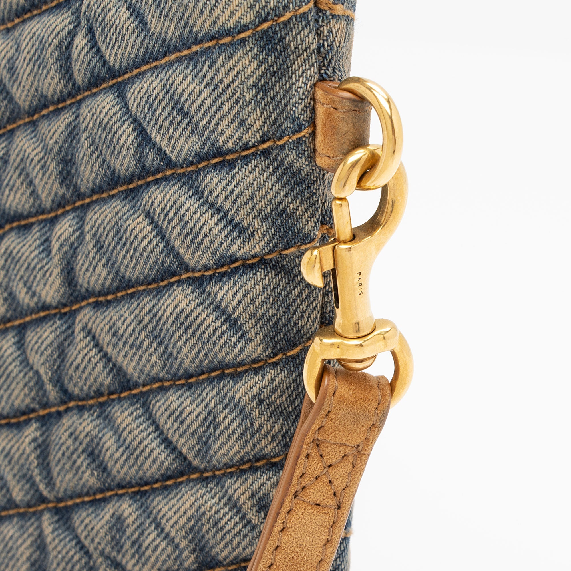 Saint Laurent Denim Matelasse Chevron Monogram A5 Wristlet (SHF-2A8wVv)