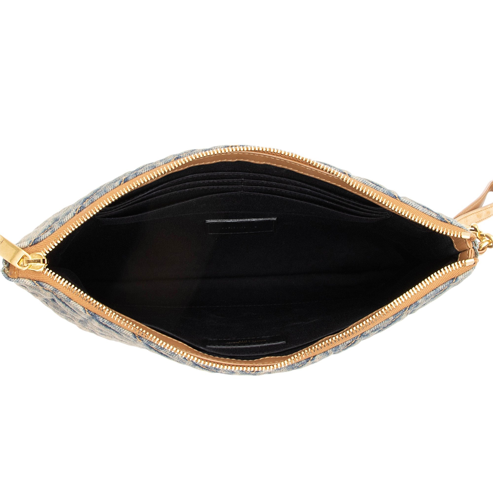 Saint Laurent Denim Matelasse Chevron Monogram A5 Wristlet (SHF-2A8wVv)