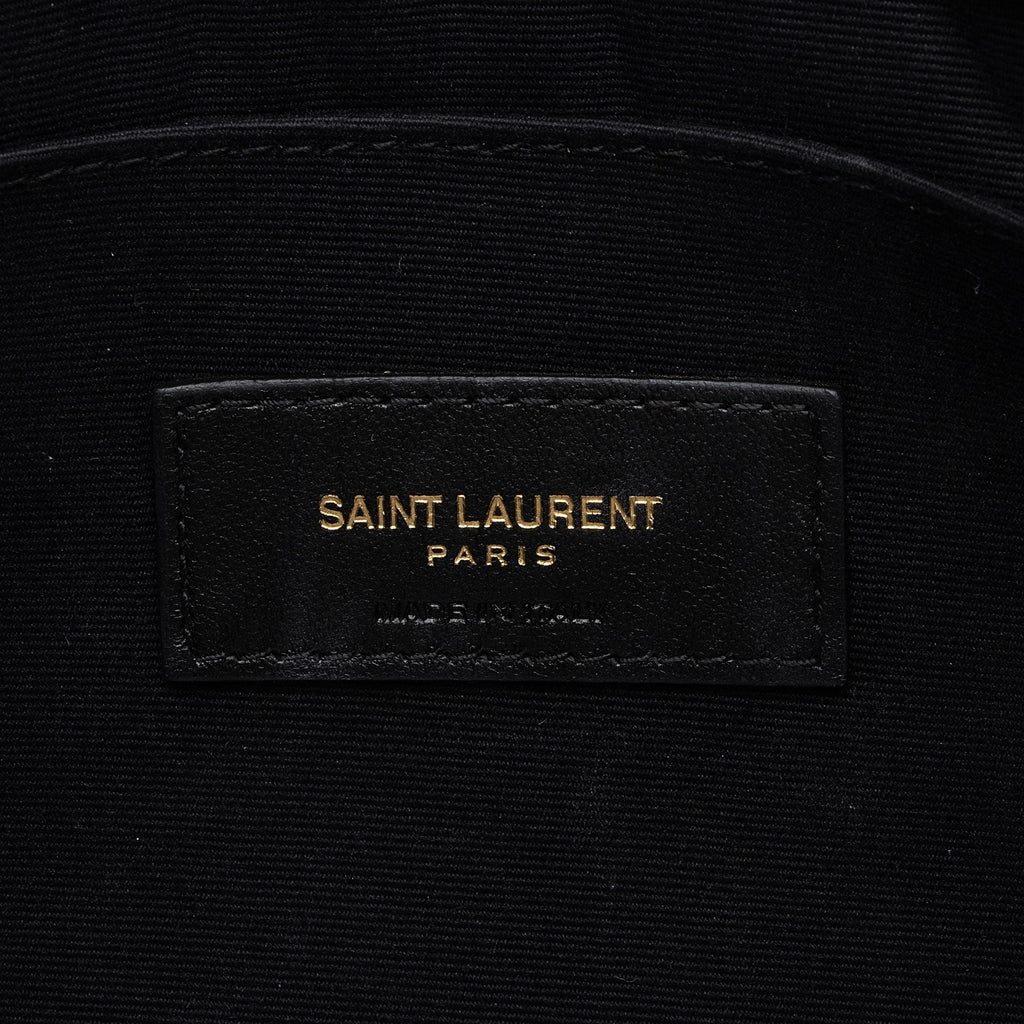 Saint Laurent Denim Matelasse Chevron Monogram A5 Wristlet (SHF-2A8wVv)