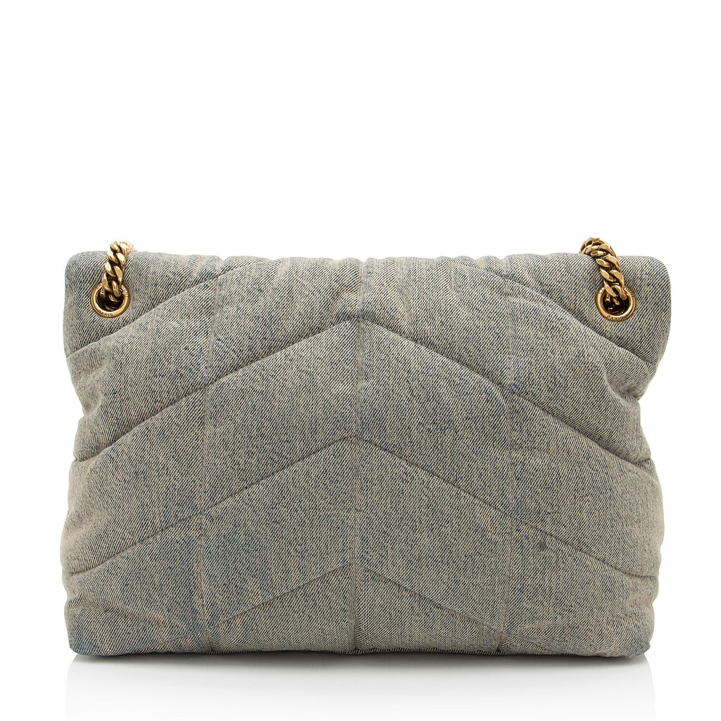 Saint Laurent Denim Monogram Puffer LouLou Chain Medium Shoulder Bag