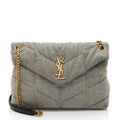 Saint Laurent Denim Monogram Puffer LouLou Chain Medium Shoulder Bag