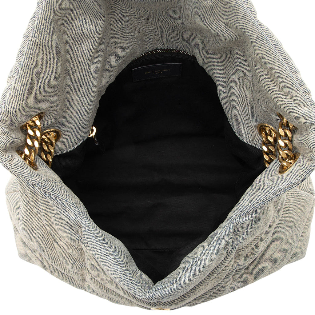Saint Laurent Denim Monogram Puffer LouLou Chain Medium Shoulder Bag