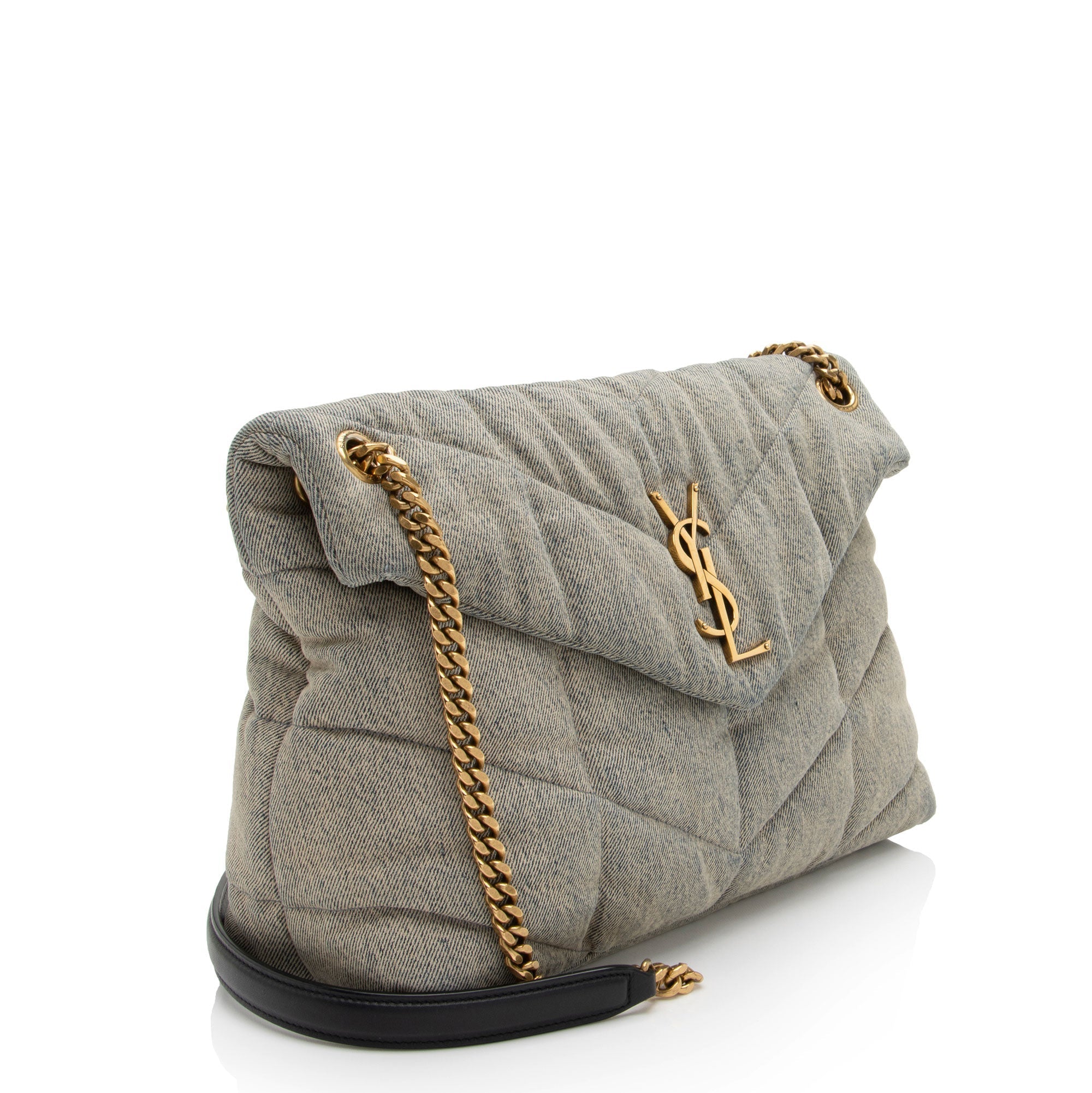 Saint Laurent Denim Monogram Puffer LouLou Chain Medium Shoulder Bag