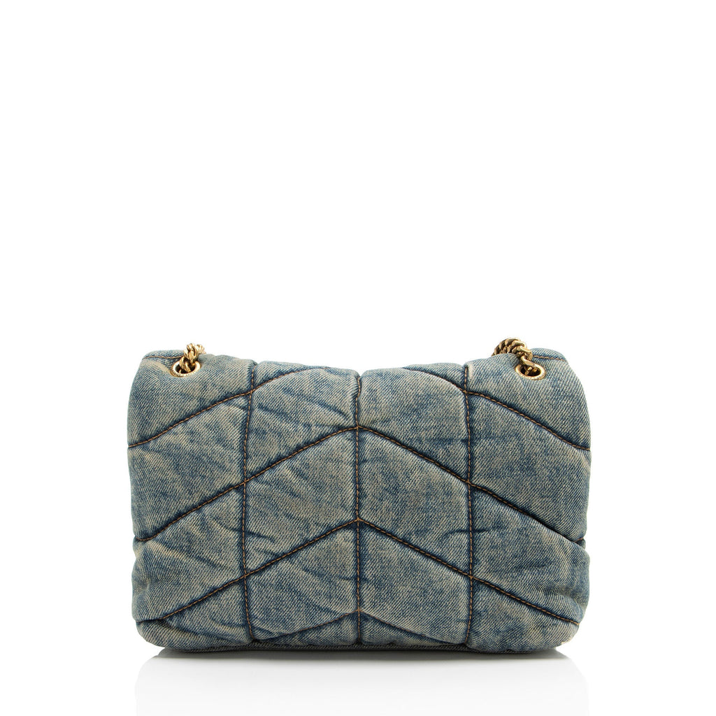 Saint Laurent Denim Monogram Puffer LouLou Shoulder Bag
