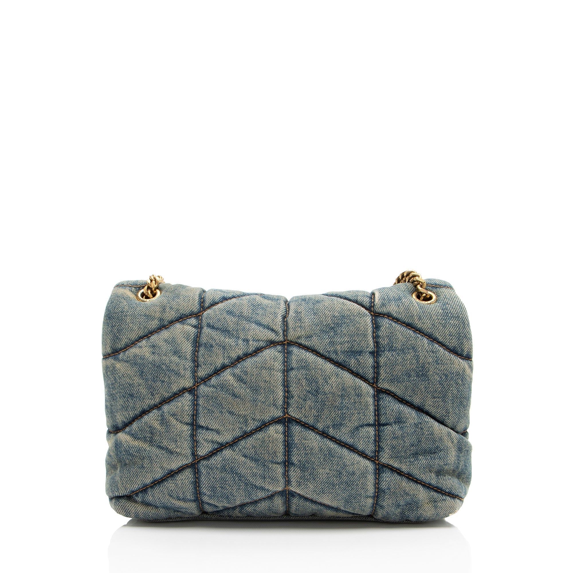 Saint Laurent Denim Monogram Puffer LouLou Shoulder Bag