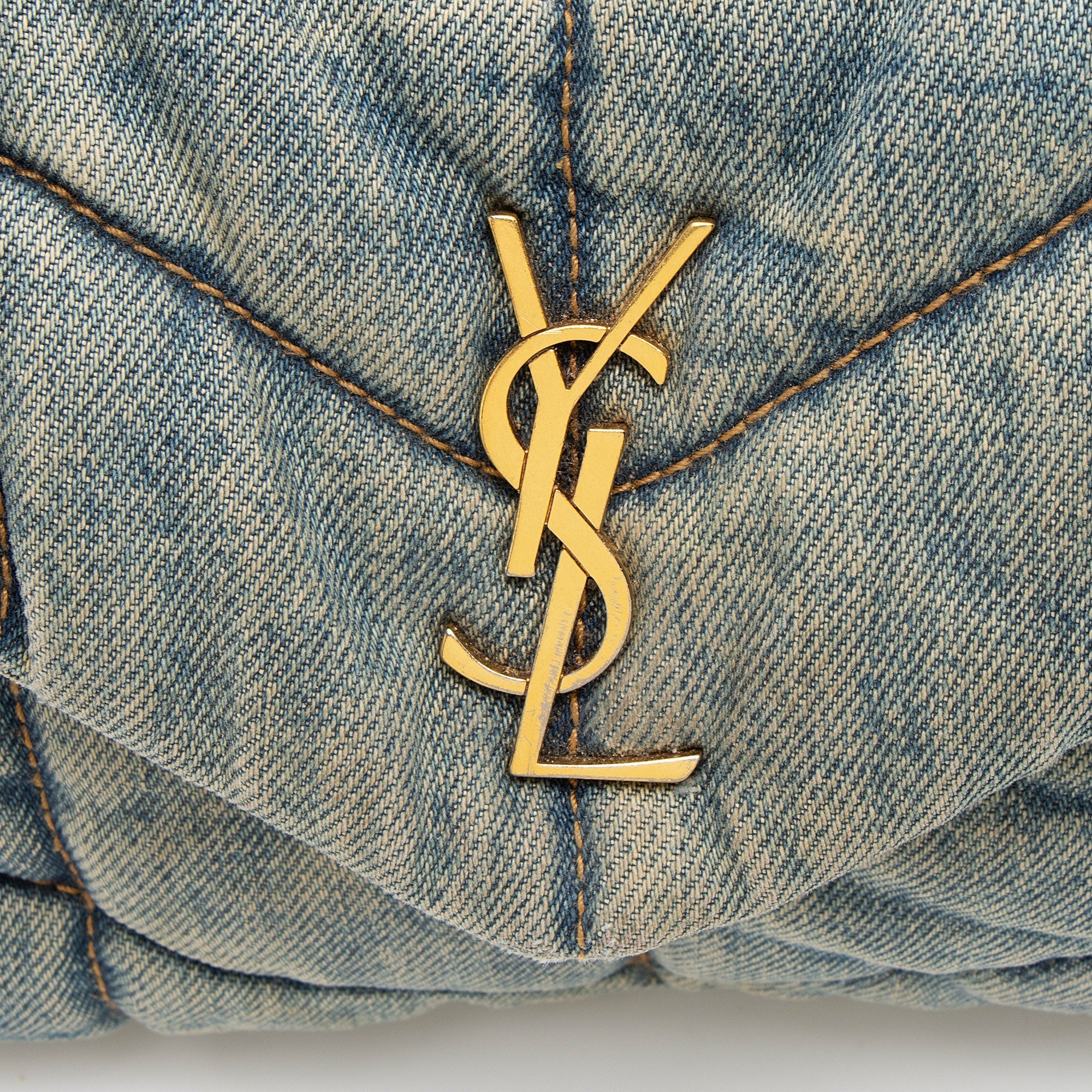 Saint Laurent Denim Monogram Puffer LouLou Shoulder Bag