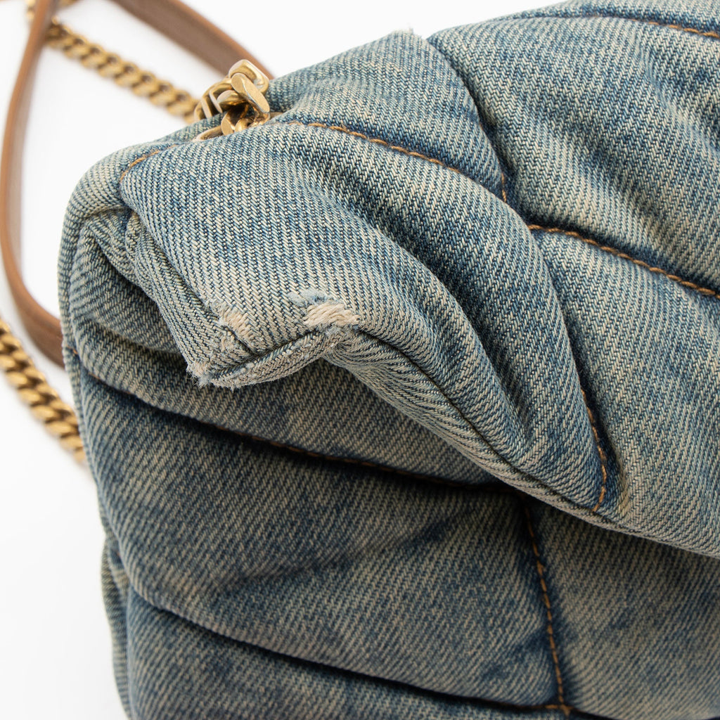Saint Laurent Denim Monogram Puffer LouLou Shoulder Bag