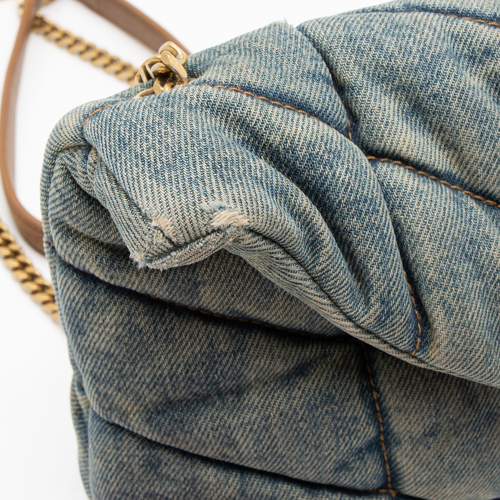Saint Laurent Denim Monogram Puffer LouLou Shoulder Bag