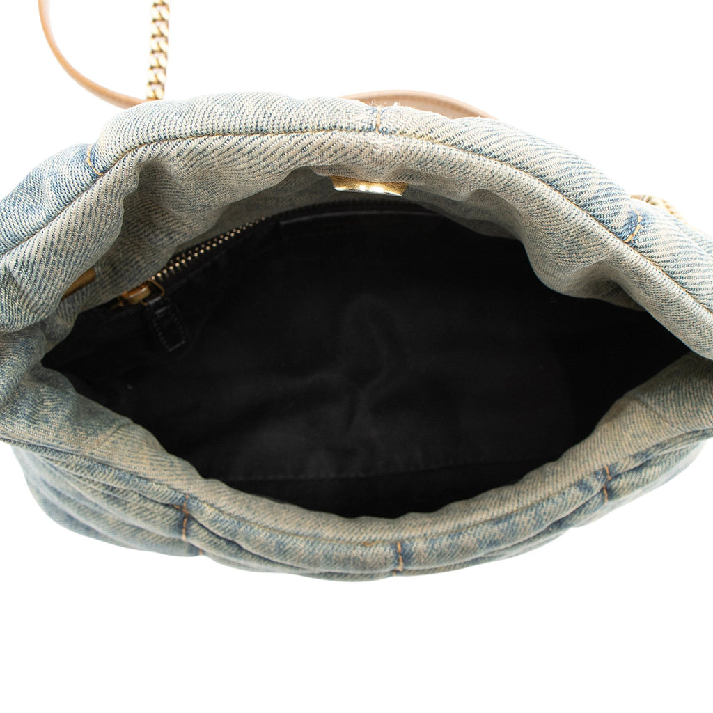 Saint Laurent Denim Monogram Puffer LouLou Shoulder Bag