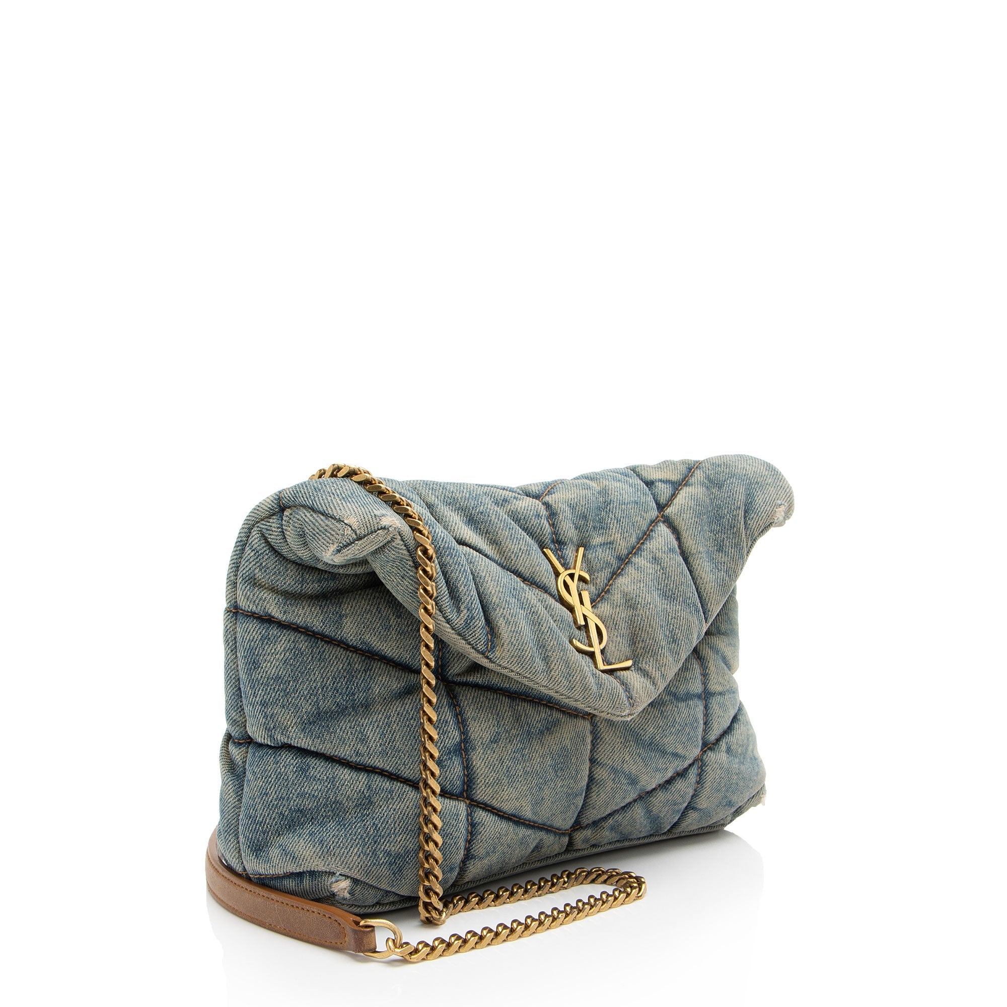 Saint Laurent Denim Monogram Puffer LouLou Shoulder Bag