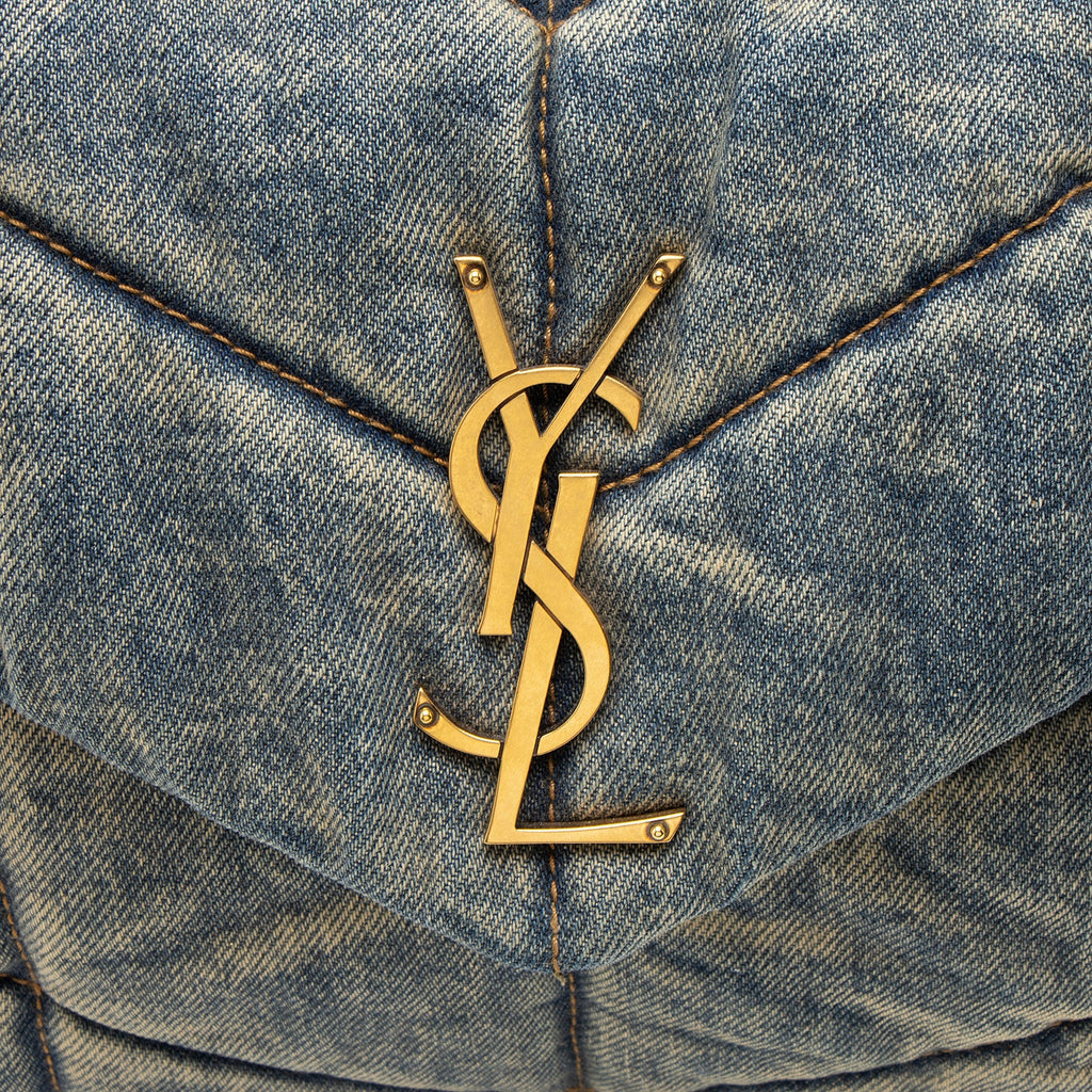 Saint Laurent Denim Monogram Puffer LouLou Shoulder Bag