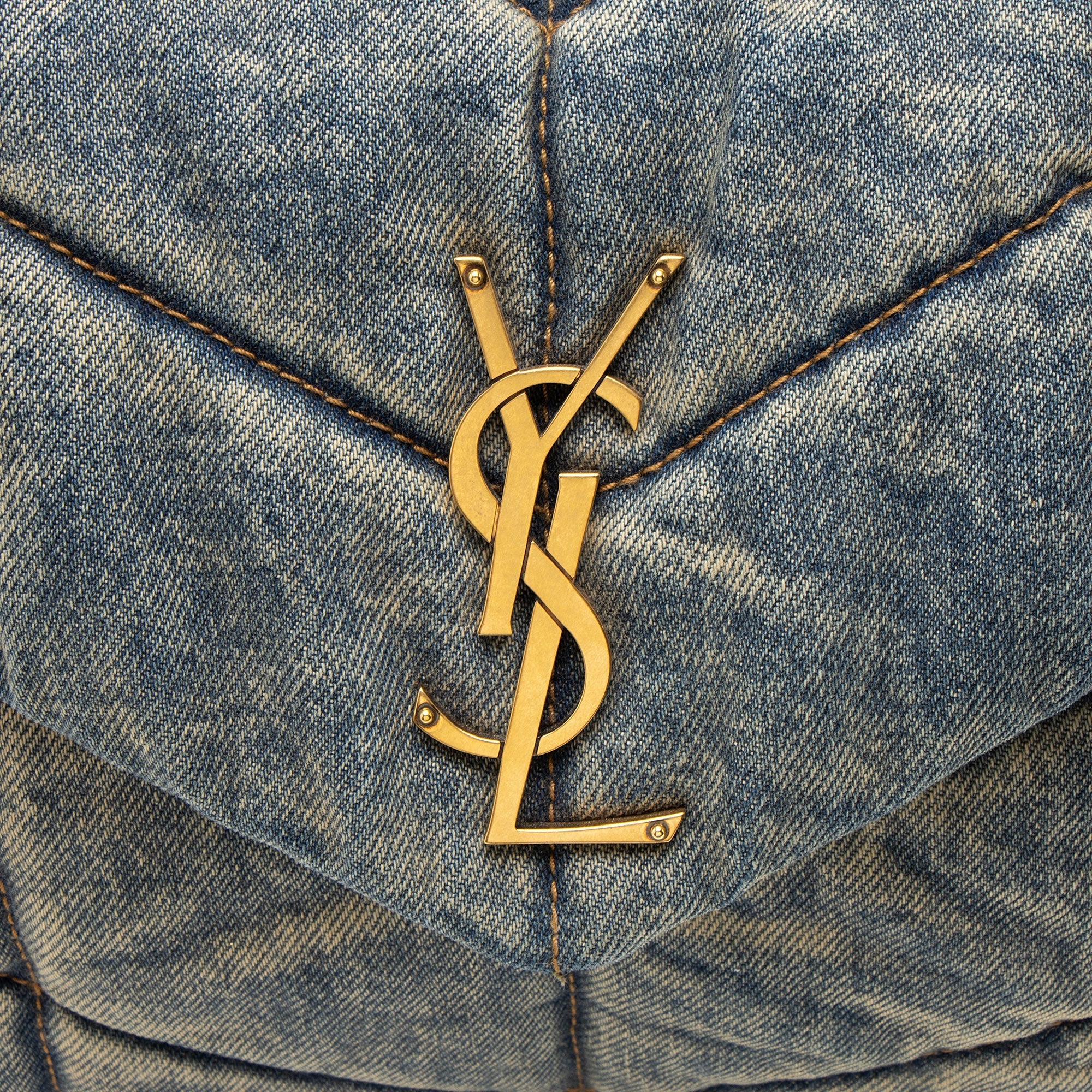 Saint Laurent Denim Monogram Puffer LouLou Shoulder Bag