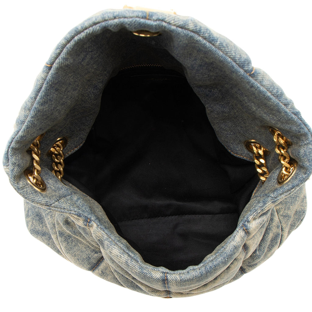 Saint Laurent Denim Monogram Puffer LouLou Shoulder Bag