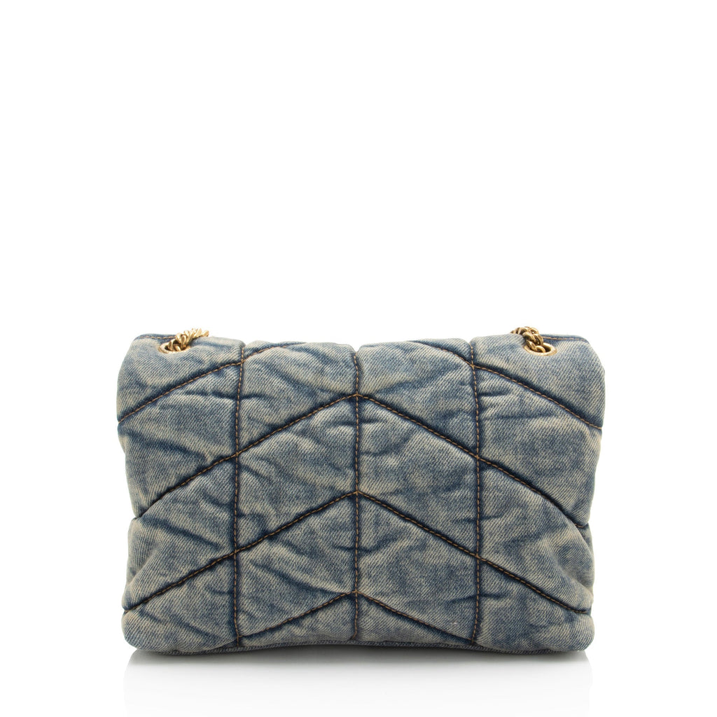 Saint Laurent Denim Monogram Puffer LouLou Toy Shoulder Bag
