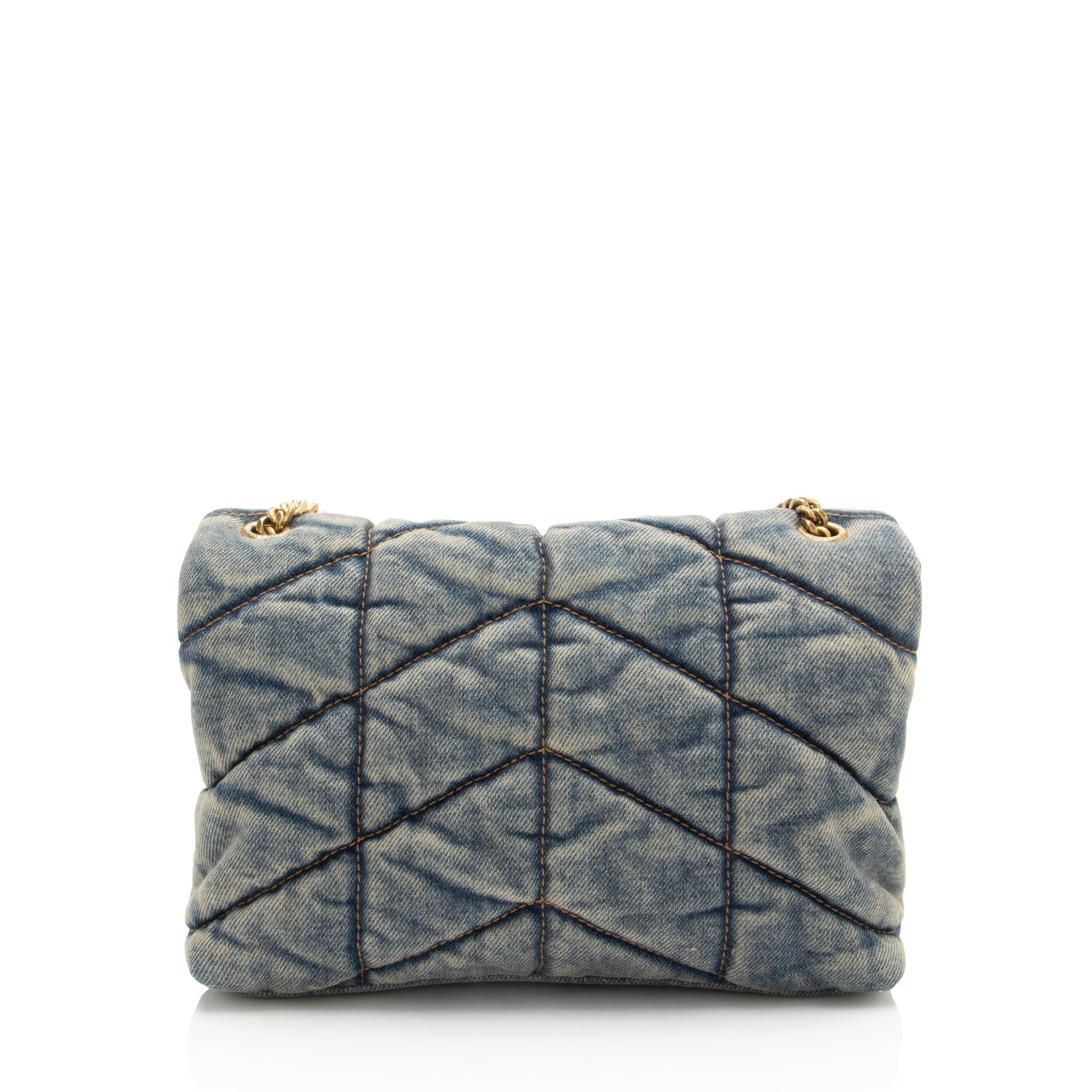 Saint Laurent Denim Monogram Puffer LouLou Toy Shoulder Bag