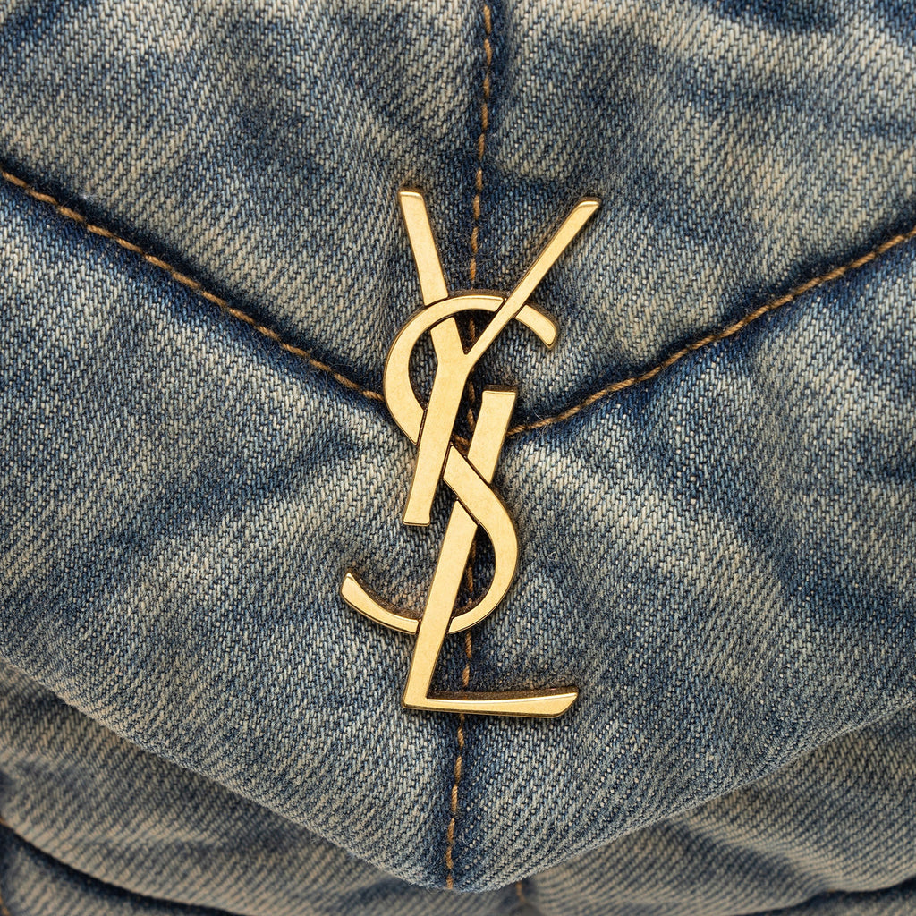 Saint Laurent Denim Monogram Puffer LouLou Toy Shoulder Bag