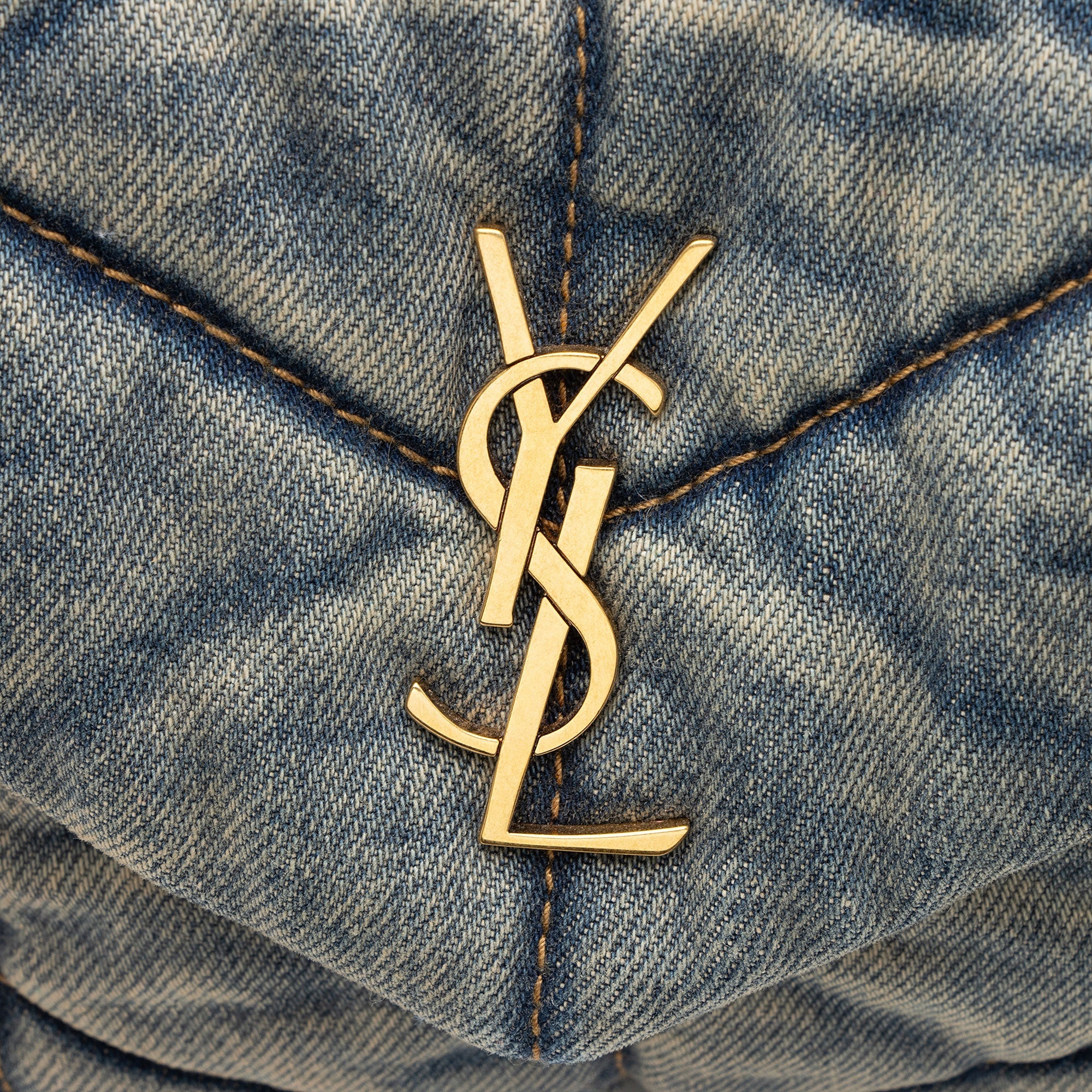Saint Laurent Denim Monogram Puffer LouLou Toy Shoulder Bag