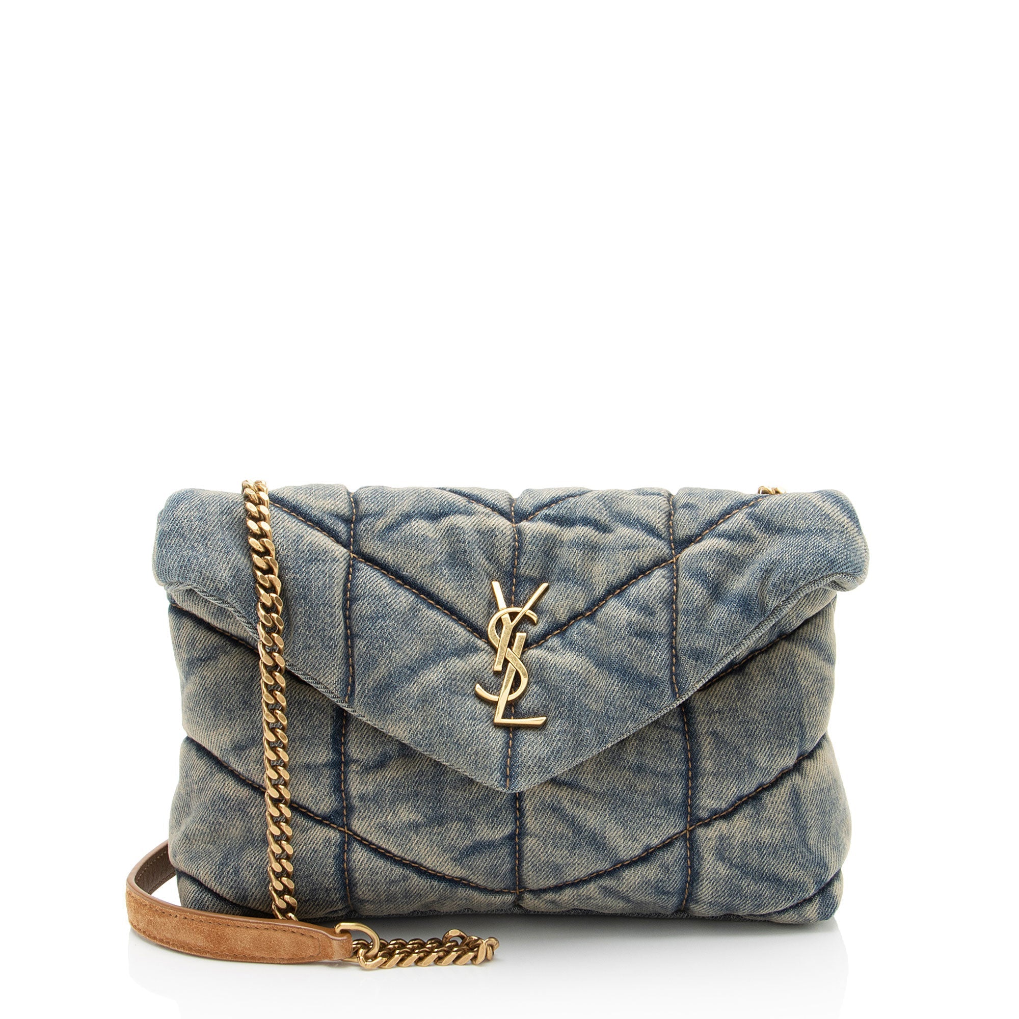 Saint Laurent Denim Monogram Puffer LouLou Toy Shoulder Bag