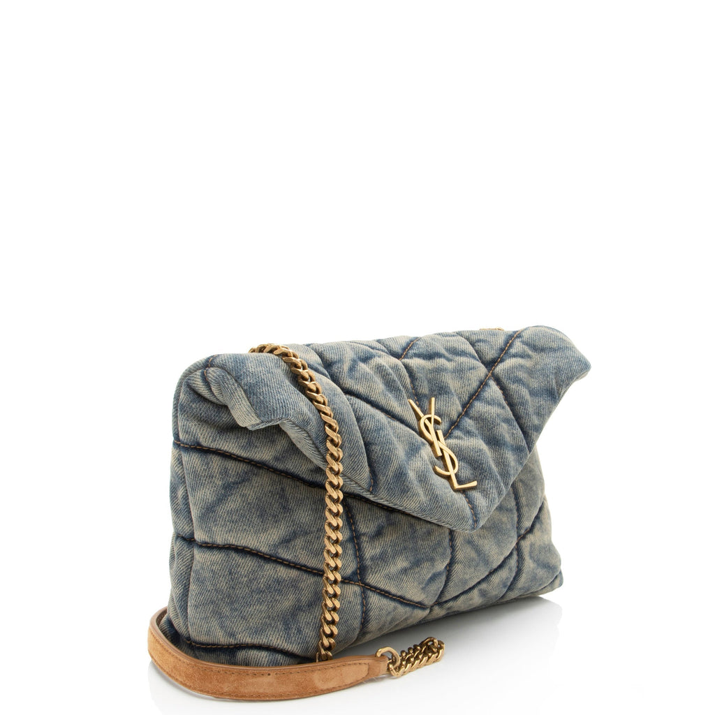 Saint Laurent Denim Monogram Puffer LouLou Toy Shoulder Bag