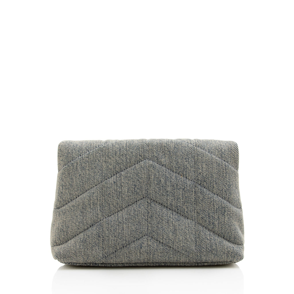 Saint Laurent Denim Monogram Puffer LouLou Small Clutch (SHF-22918)