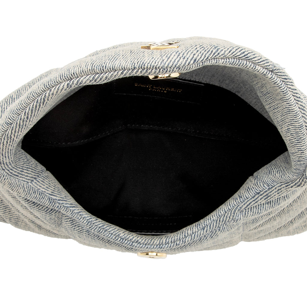 Saint Laurent Denim Monogram Puffer LouLou Small Clutch (SHF-22918)