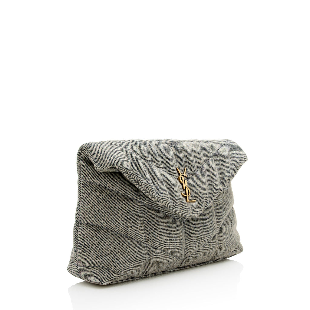 Saint Laurent Denim Monogram Puffer LouLou Small Clutch (SHF-22918)