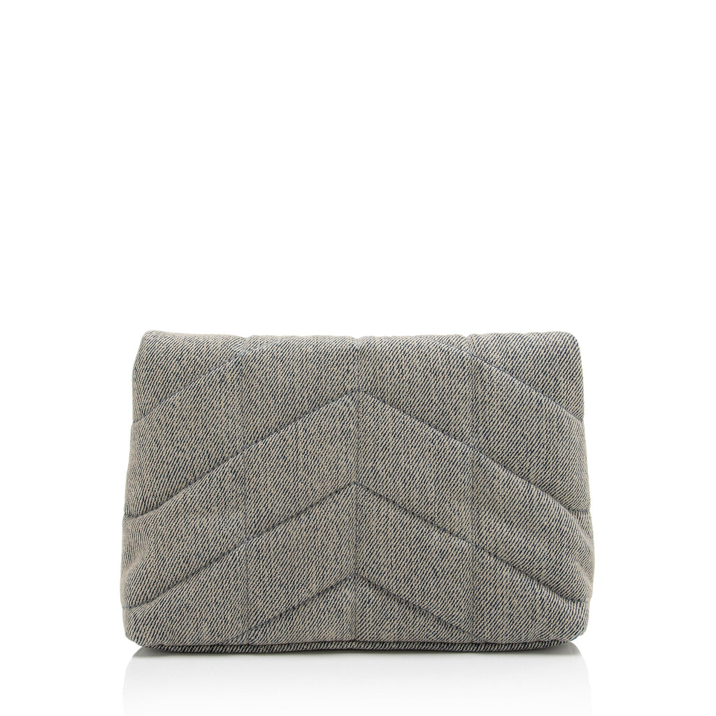 Saint Laurent Denim Monogram Puffer LouLou Small Clutch (SHF-23055)