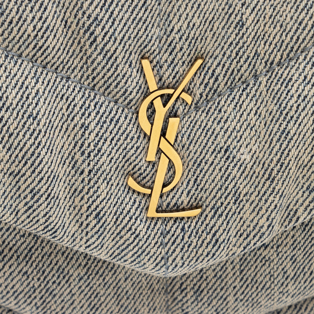 Saint Laurent Denim Monogram Puffer LouLou Small Clutch (SHF-23055)
