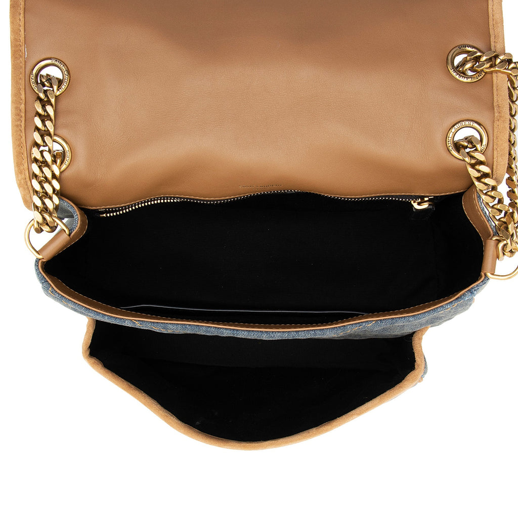 Saint Laurent Denim Suede Monogram Niki Medium Shoulder Bag (SHF-fpTQXb)