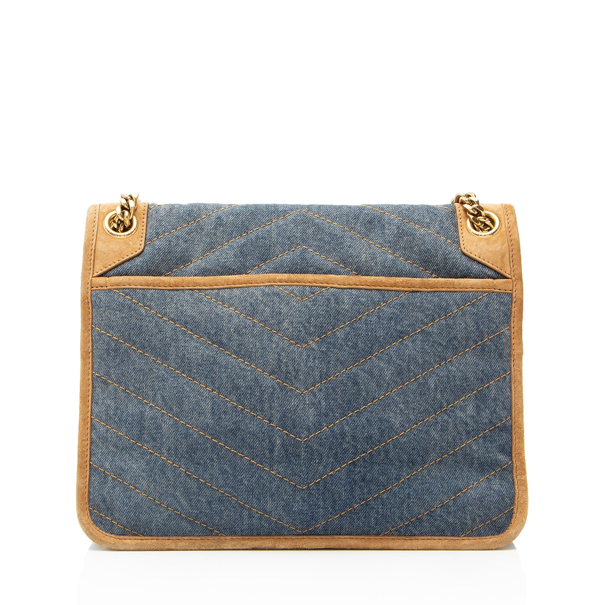 Saint Laurent Denim Suede Monogram Niki Medium Shoulder Bag