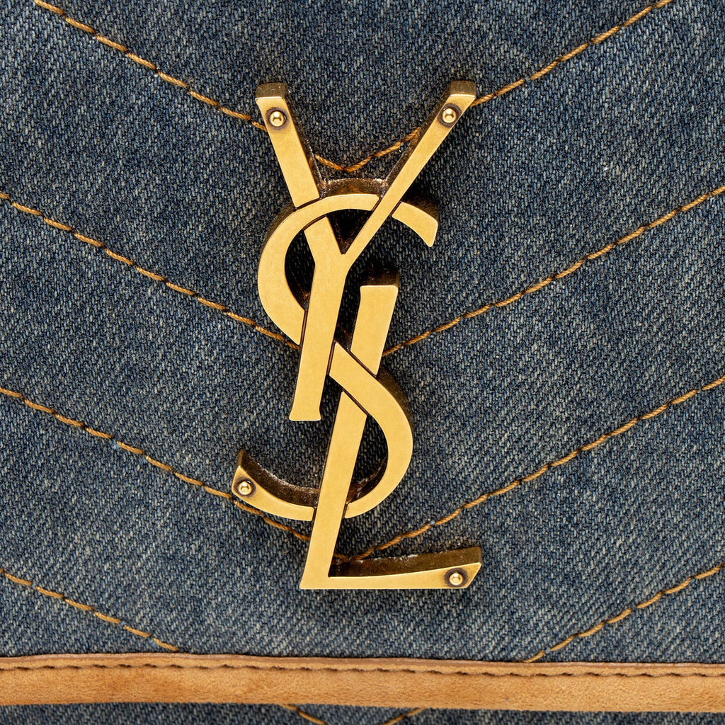 Saint Laurent Denim Suede Monogram Niki Medium Shoulder Bag