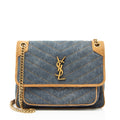 Saint Laurent Denim Suede Monogram Niki Medium Shoulder Bag