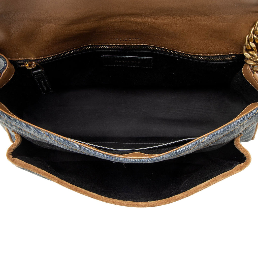 Saint Laurent Denim Suede Monogram Niki Medium Shoulder Bag