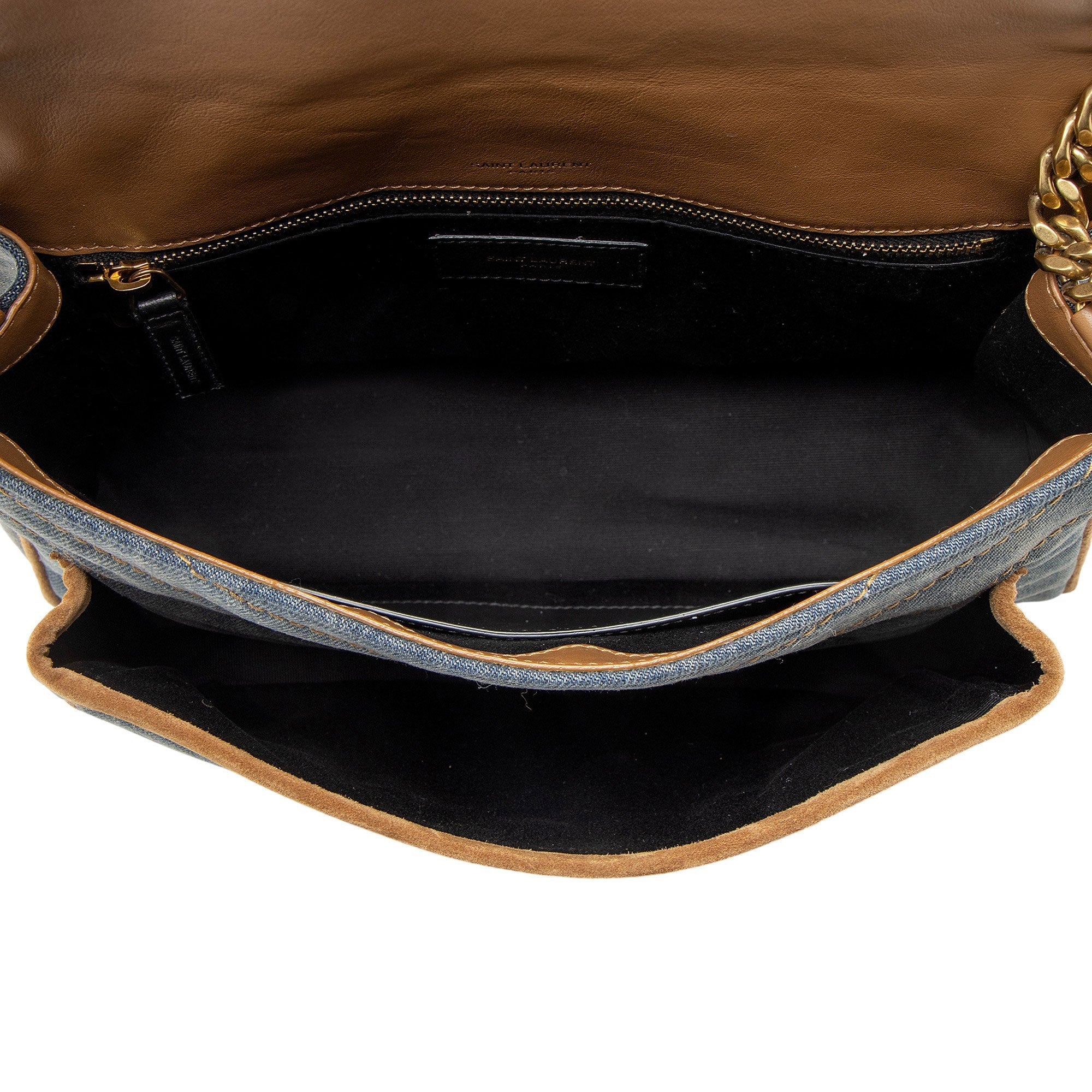 Saint Laurent Denim Suede Monogram Niki Medium Shoulder Bag