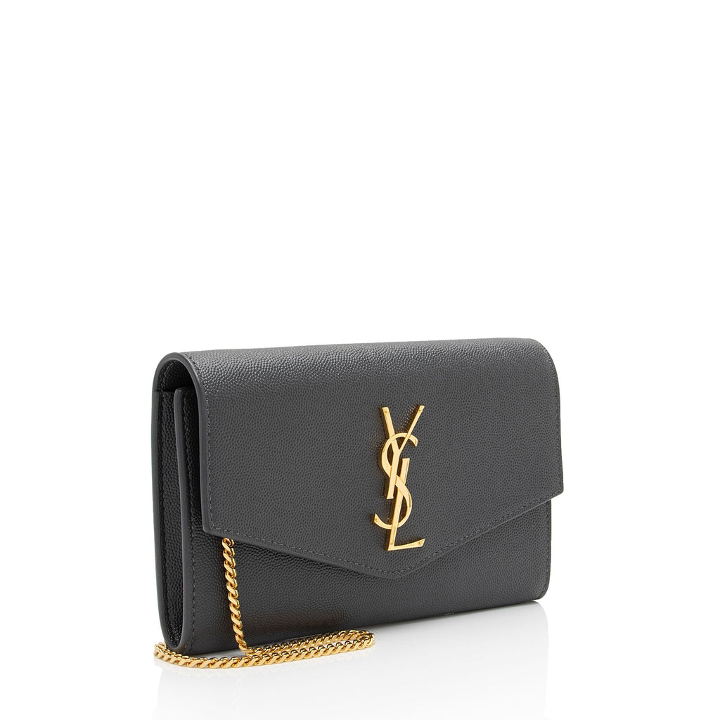 Saint Laurent Grain De Poudre Monogram Uptown Chain Wallet (SHF-WHffX5)