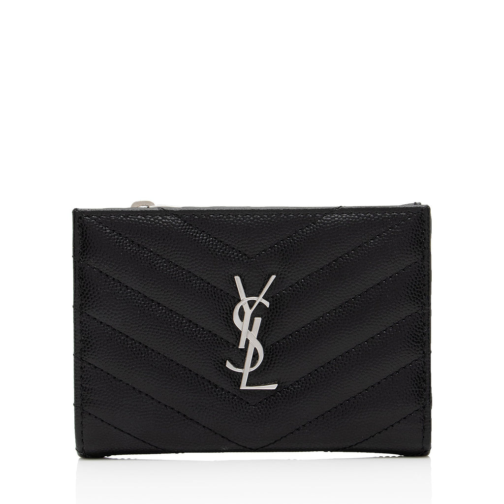 Saint Laurent Grain de Podure Zipped Monogram Wallet (SHF-we8vHe)