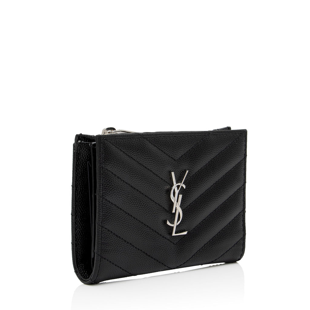 Saint Laurent Grain de Podure Zipped Monogram Wallet (SHF-we8vHe)