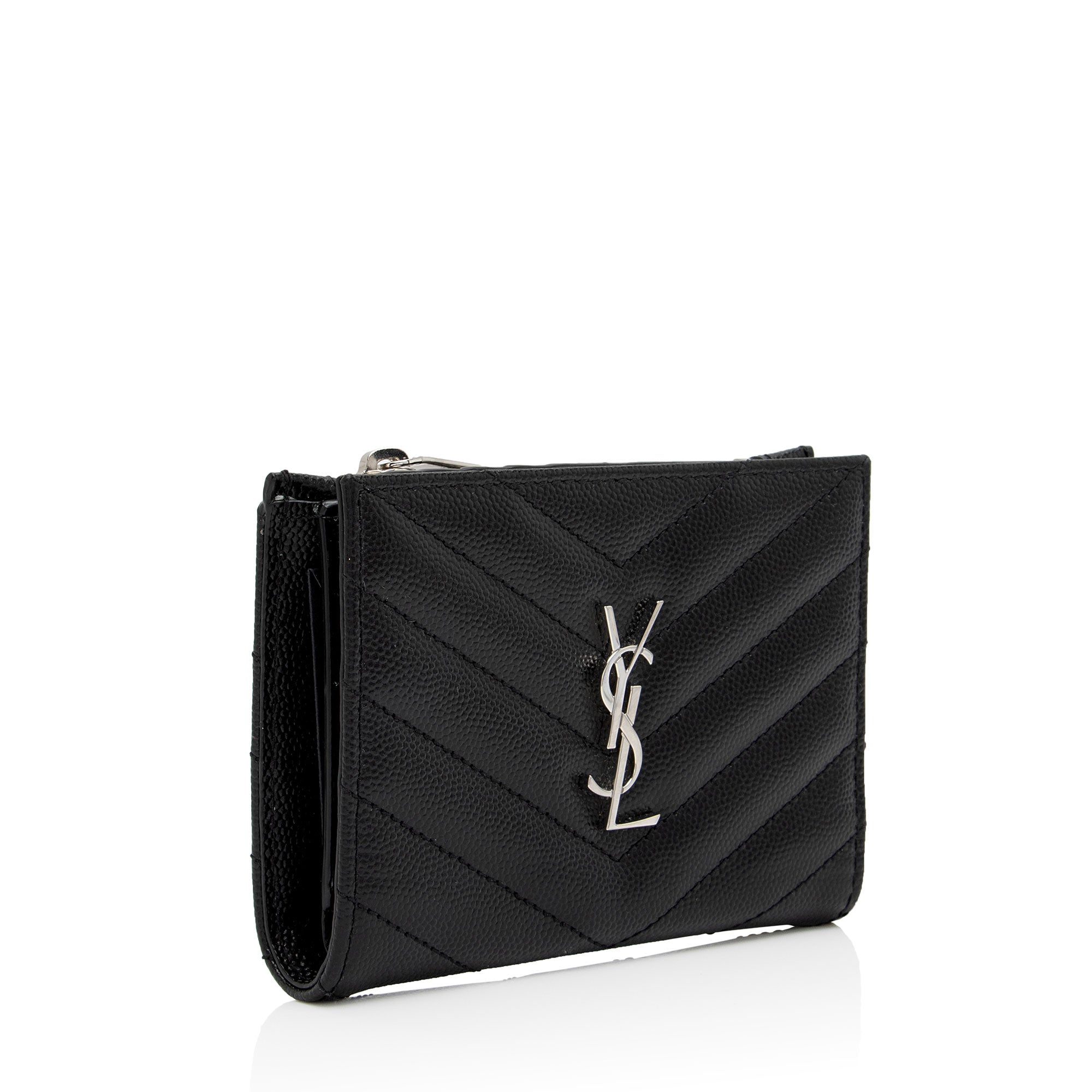 Saint Laurent Grain de Podure Zipped Monogram Wallet (SHF-we8vHe)