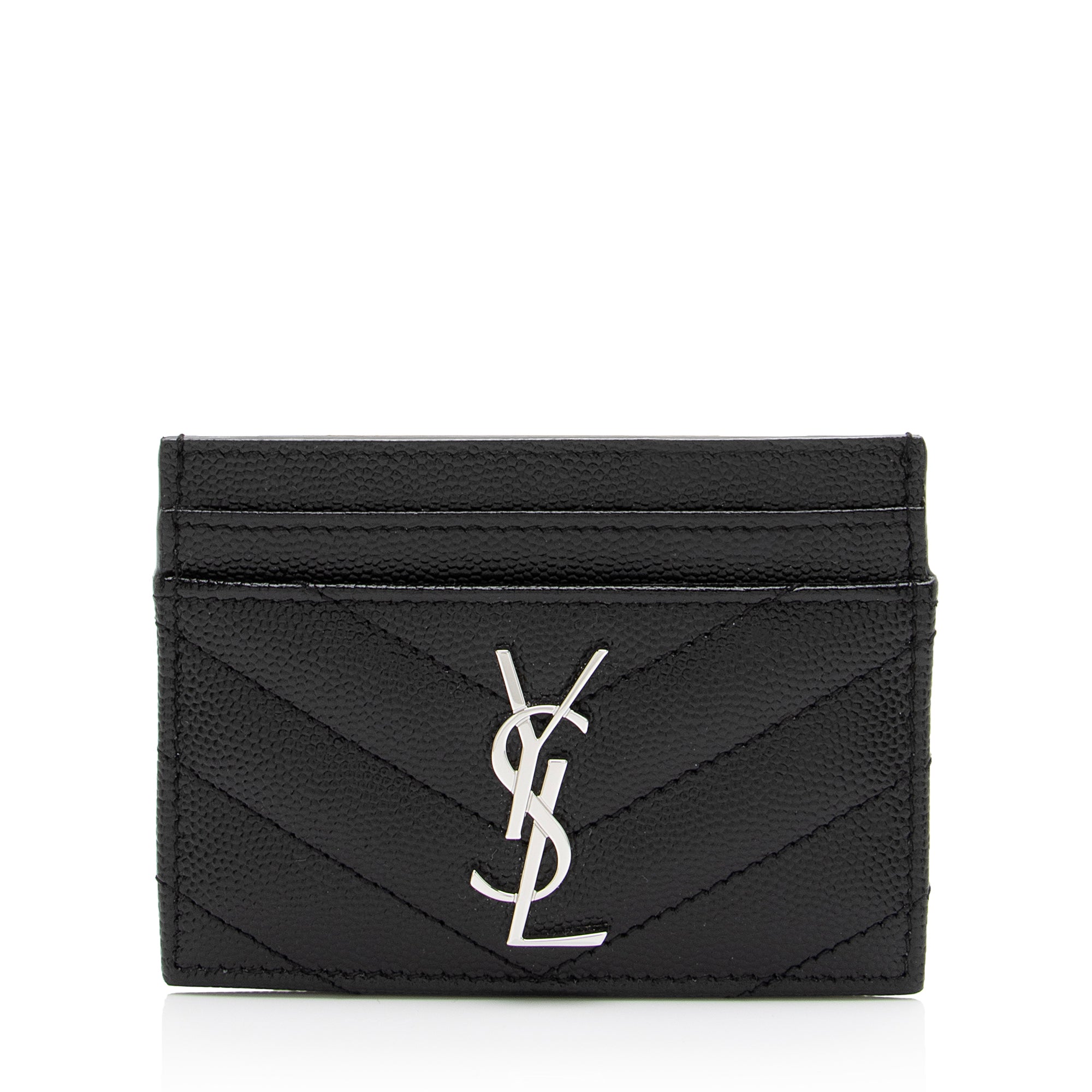 Saint Laurent Grain de Poudre Monogram Card Case (SHF-23687)