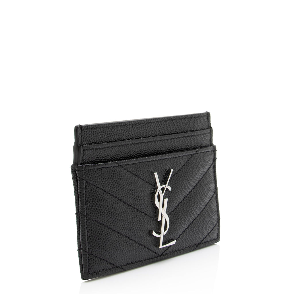 Saint Laurent Grain de Poudre Monogram Card Case (SHF-23687)