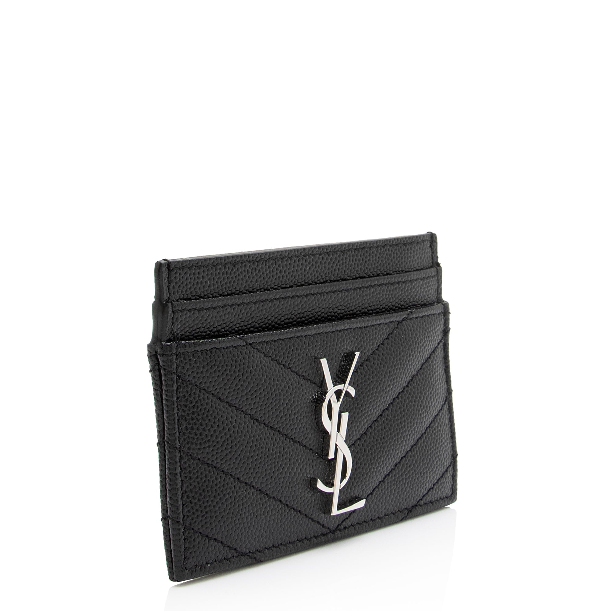 Saint Laurent Grain de Poudre Monogram Card Case (SHF-23687)