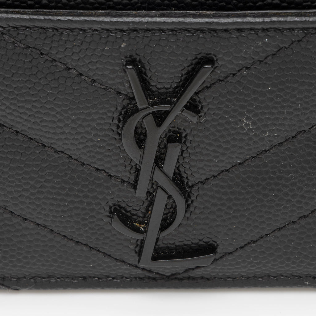 Saint Laurent Matelasse Grain de Poudre Monogram Card Case (SHF-dAEZr6)