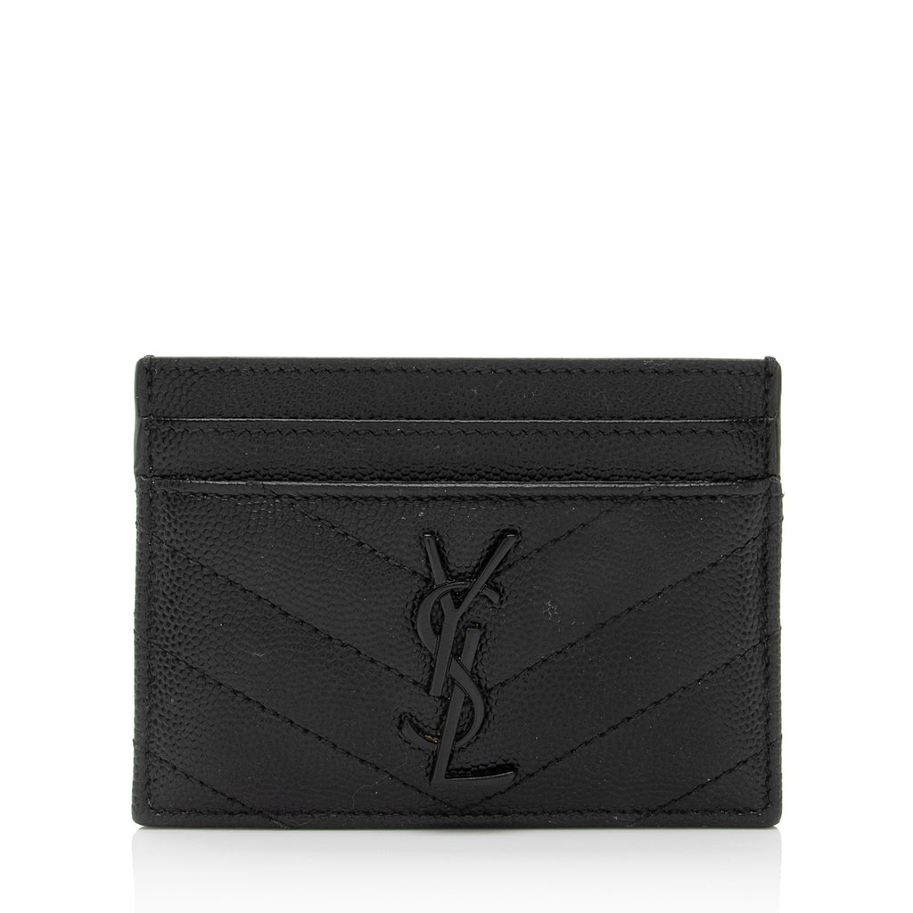 Saint Laurent Matelasse Grain de Poudre Monogram Card Case (SHF-dAEZr6)