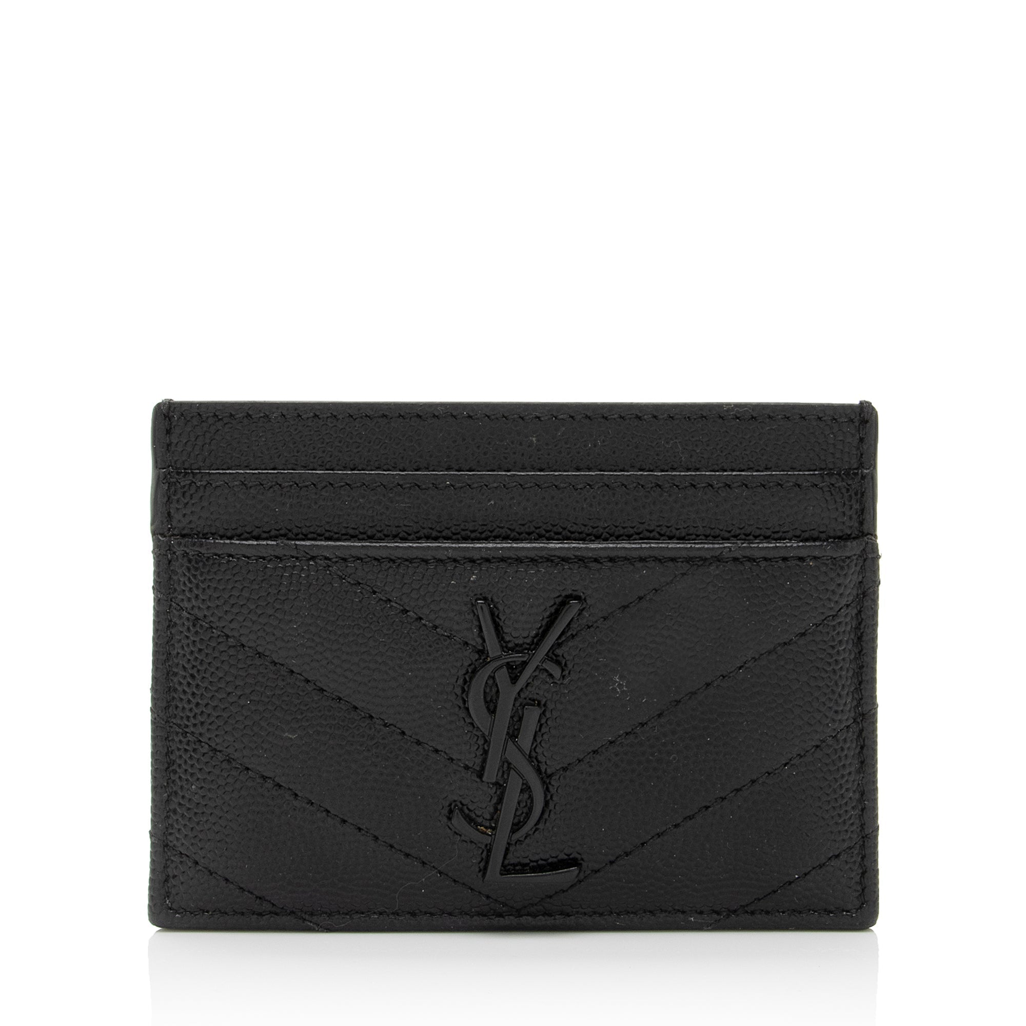Saint Laurent Matelasse Grain de Poudre Monogram Card Case (SHF-dAEZr6)