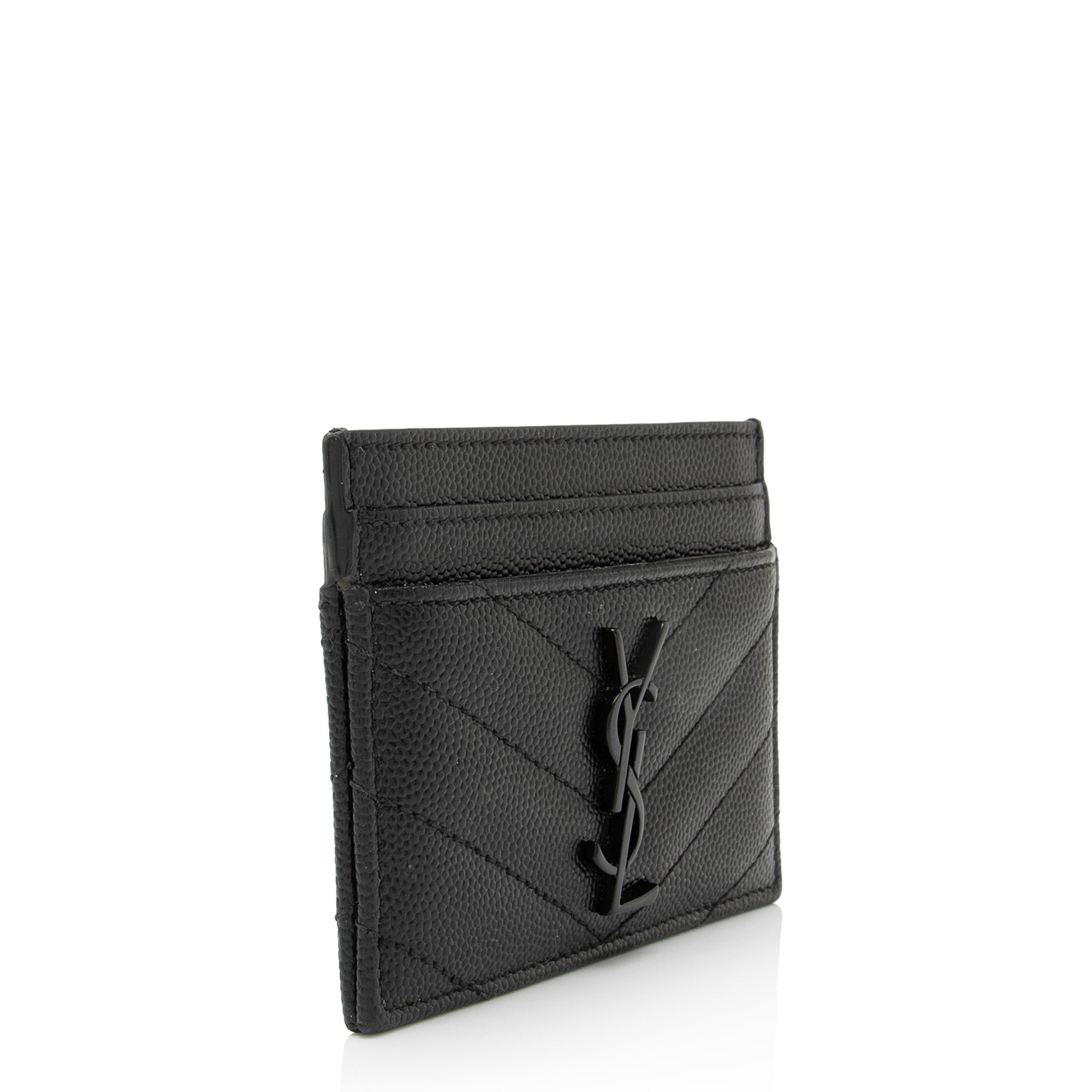 Saint Laurent Matelasse Grain de Poudre Monogram Card Case (SHF-dAEZr6)