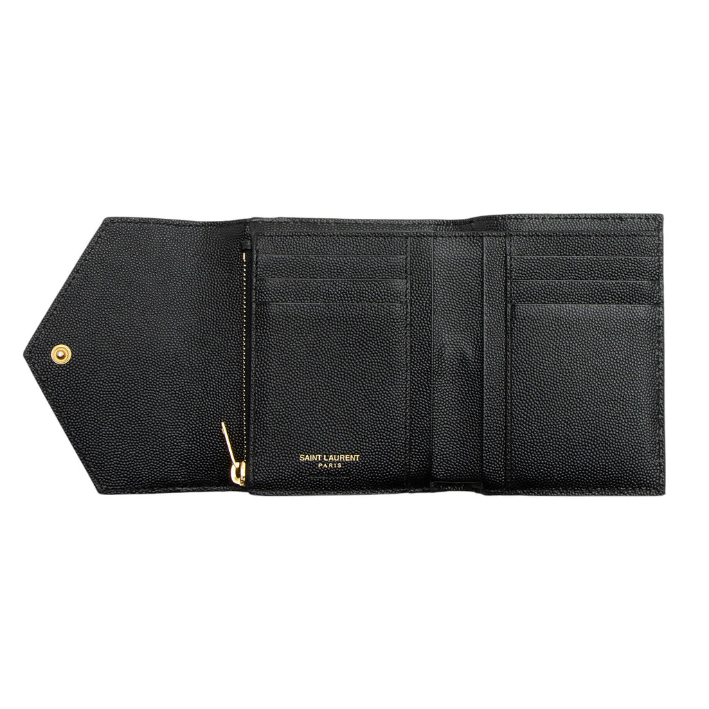 Saint Laurent Grain de Poudre Monogram Compact Tri-Fold Wallet (SHF-j0cHxO)