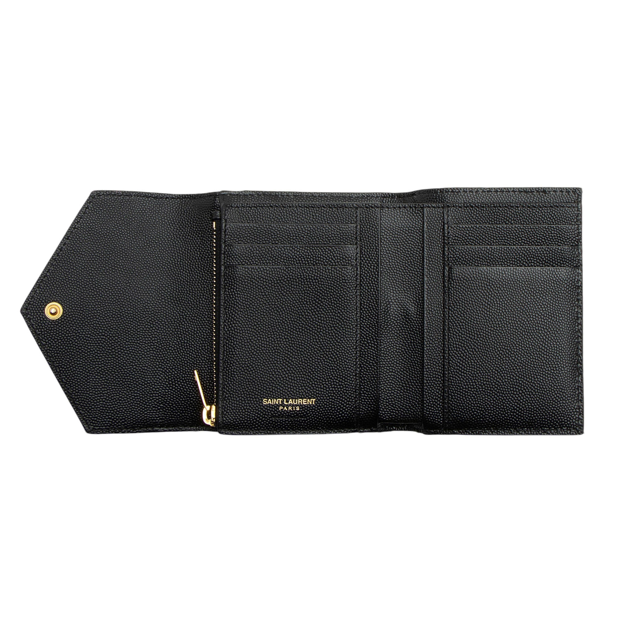 Saint Laurent Grain de Poudre Monogram Compact Tri-Fold Wallet (SHF-j0cHxO)
