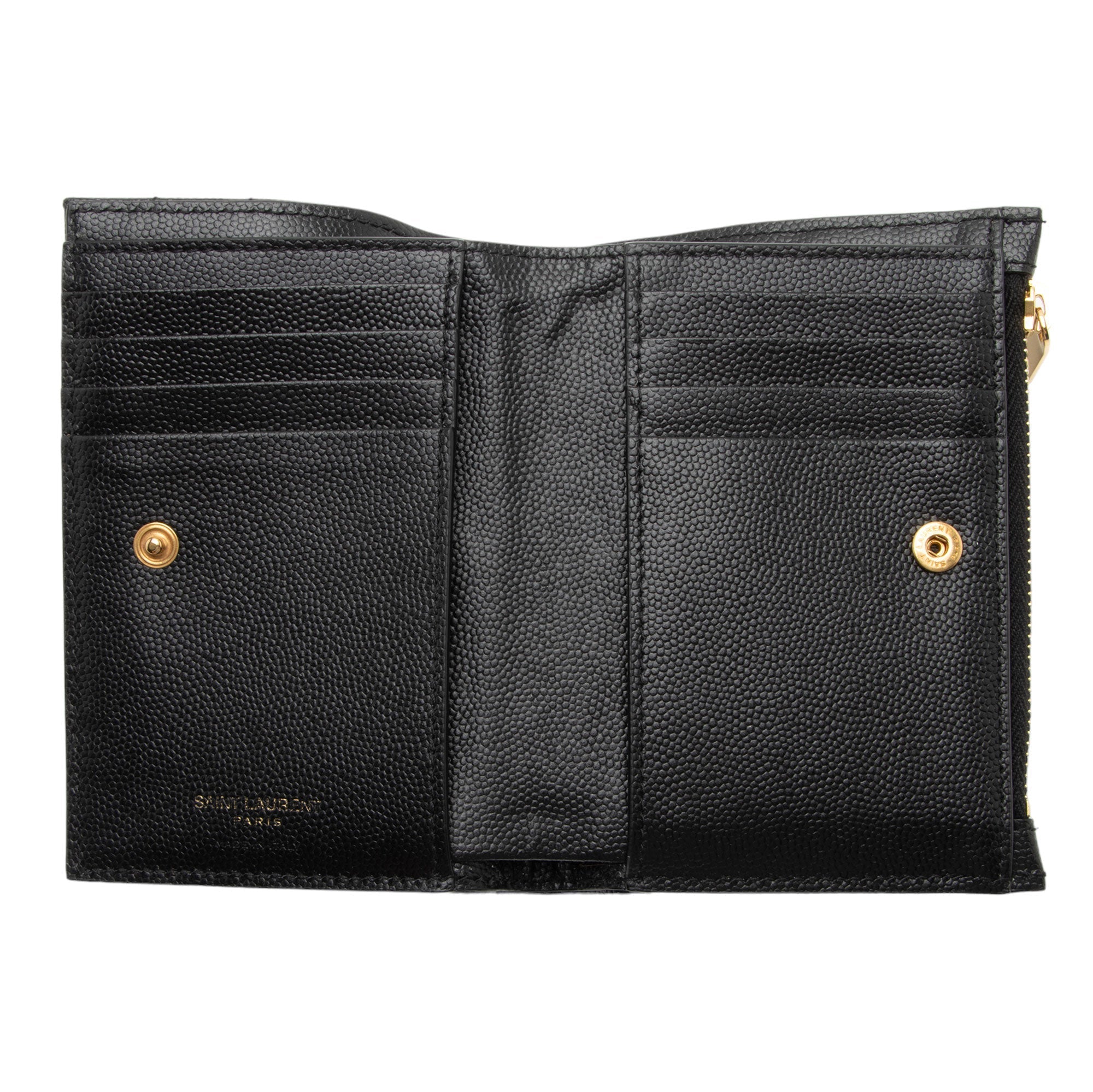 Saint Laurent Grain de Poudre Monogram Cassandre Fragments Bi-Fold Wallet (SHF-pjyvyg)